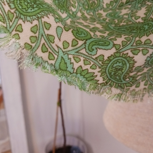 Womens Neck Scarf Fall Winter Green Paisley Boho Beige  Shawl - Picture 5 of 6